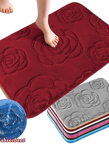  1 alfombra de baño, alfombra de baño con estampado de flores rosas, alfombra antideslizante de franela, alfombra para el suelo de la bañera, felpudo para la ducha, alfombra de espuma viscoelástica,