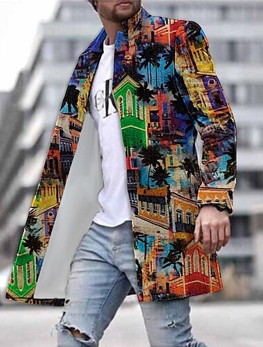  Herr Kokosnötsträd Byggnad Vinterkappa Rock Kappa Håller värmen Andningsfunktion Bekväm Mode Streetwear Hawaiisk Arbete Utekväll Strand Ficka Mönster Höst vinter Nedvikt Långärmad Gul Blå Purpur
