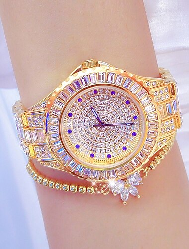  armbåndsur quartz ur til kvinder fuld diamant krystal analog kvarts glitter mode luksus bling rhinestone armbånd rustfrit stål