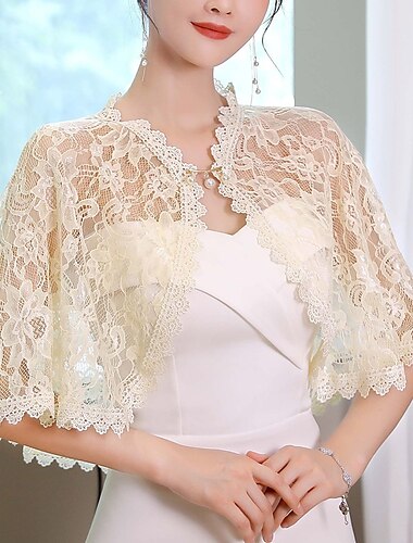  Etoles de Femme Boléro Wraps de mariée Enveloppes d'invités de mariage Cape Elégant Luxe Sans Manches Polyester Boléros de Mariage Avec Dentelle Pour Mariage Eté