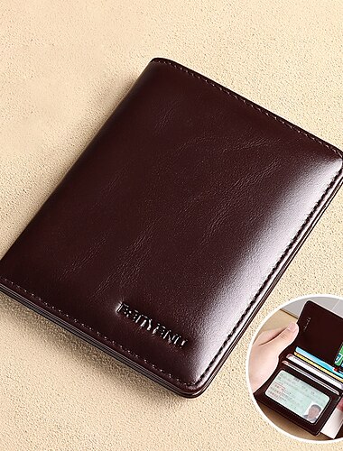  Braune RFID-blockierende Lederbrieftasche für Herren mit Ausweisfenster und mehreren Kartenfächern, schmale, diebstahlsichere Brieftasche für Business, Reisen und den täglichen Gebrauch