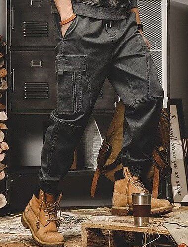  Herre Militærbukser Cargo bukser Techwear Lomme Snorer Elastisk midje عادي Komfort Pustende utendørs Daglig Ut på byen Mote Fritid Svart Kakifarget