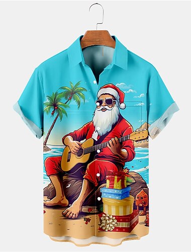  karácsonyi férfi Mikulás hawaii ing Mikulás alkalmi szabadtéri utcai alkalmi mindennapi őszi turndown rövid ujjú kék s m ing