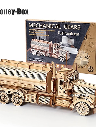  Bricolage 3d puzzles en bois tirelire tirelire modèle de camion de carburant blocs de construction kits assemblage puzzle jouet cadeau pour enfants adultes