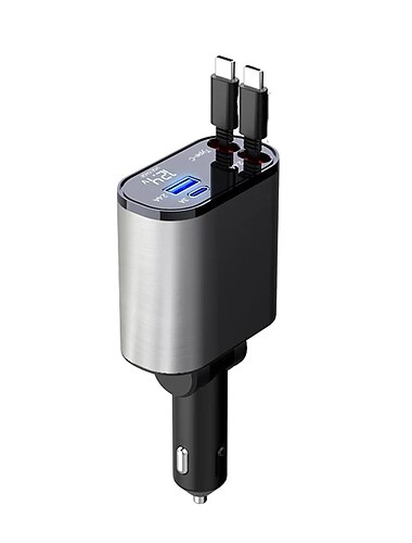  Starfire ausziehbares Autoladegerät aus Metall, superschnelles Laden, 100 W, Zigarettenanzünder, USB-Anschluss, Adapter, Autoladegerät mit Kabel