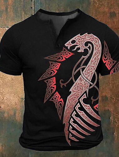  Herren Graphic Vikinger T Shirt Henley Shirt Kurzarm 3D-Druck Modisch Retro Vintage Klassisch Sports Outdoor Festtage Ausgehen Frühling Sommer Rote Blau Purpur Grün Henley Henley T-Shirt
