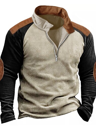  Herren Sweatshirt Pullover Sweatshirt mit Viertelreißverschluss Weiß Blau Grün Khaki Stehkragen Farbblock Patchwork Sport & Natur Täglich Festtage Strassenmode Basic Brautkleider schlicht Frühling