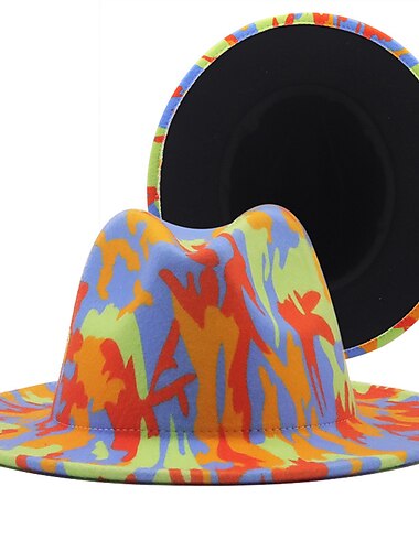  mode graffiti fedora chapeau de soleil chapeau de jazz style britannique chapeau haut de forme pour extérieur intérieur super pied bol cadeau de fête du dimanche super bol