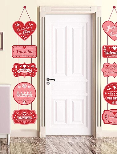  1 cortina de puerta para decoración del hogar del Día de San Valentín, pancarta colgante para puerta decorada para el Día de San Valentín.