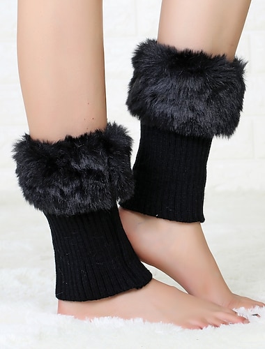 Calcetines y botas aislantes de felpa con puños de estilo corto para mujer, protectores de piernas de lana tejida, otoño e invierno