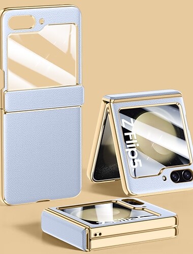  τηλέφωνο tok Για Samsung Galaxy Z Flip 6 Z Flip 5 Πίσω Κάλυμμα και προστατευτικό οθόνης Επιμετάλλωση PU δέρμα