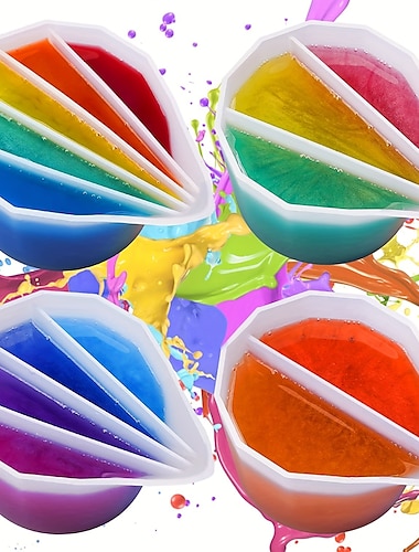  Geteilte Silikonbecher, 4 Stück, verdickte und haltbare Harzmischbecher, flüssige Kunst, Acrylfarbe, zum Ausgießen, Zeichnen, Ausgießen von Harz, zum Selbermachen, zum Basteln von Kunstzeichnungen aus