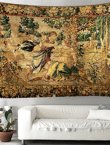  Tapiz medieval tapiz de la Edad Media tapiz vintage Milles Fleurs arte mural grande decoración fotográfica fondo manta cortina decoración para el hogar dormitorio sala de estar
