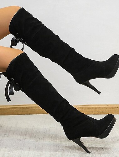  kniehohe Plateau-Stilettostiefel für Damen in Weiß – Overknee-Stiefel mit hohem Absatz für Party- und Fashion-Events