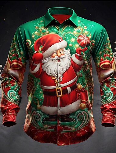  vánoce pánské santa claus košile s potiskem santa claus ležérní denní nošení chodit na podzim &amp; zimní turndown dlouhý rukáv fialová, vínová, modrá s, m, l 4směrně strečová látka vánoční