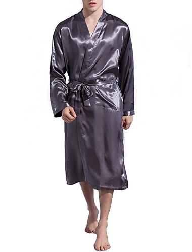  Hombre Túnica Albornoces Bata de seda Kimono de seda 1 pcs Plano Elegante Casual Confort Hogar Diario Cama Seda sintética Comodidad Templado Escote en Pico Manga Larga Cinturón Incluido Otoño Invierno