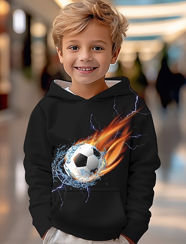  Jongens 3D Voetbal Trui met capuchon Pullover Lange mouw 3D-afdrukken Herfst Winter Modieus Streetwear Stoer Kinderen 3-12 jaar Buiten Casual Dagelijks Normale pasvorm