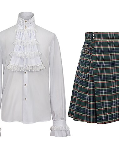  Punk & Gothic Mittelalterlich Steampunk Bluse / Hemd Schottische Nutzkilts Ren Faire Vampir Wikinger Herren Keltisch Halloween Karneval Alltagstauglich LARP Erwachsene Hemd Hose