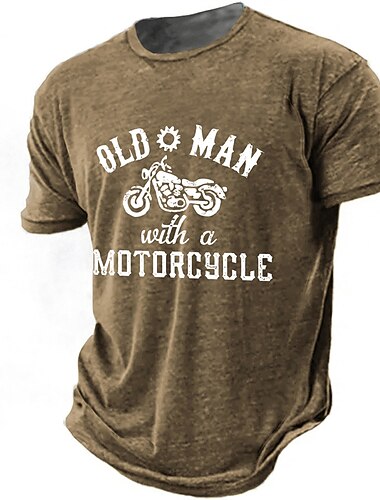  Heren Grafiek T-Shirt 'Oude Man met een Motorfiets' Grappige Biker Lifestyle Korte Mouw Tee