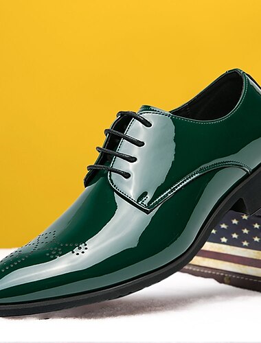  Chaussures Oxford en cuir verni vert pour homme – Chaussures habillées à lacets brillantes pour le travail, les mariages et les événements spéciaux
