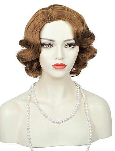  Peluca wave para mujeres negra peluca vintage flapper de los años 20 peluca corta y rizada disfraz de carnaval pelucas sintéticas Halloween