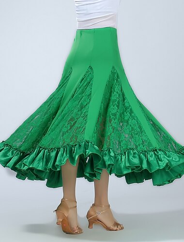  ריקודים סלוניים חצאיות תחרה צבע טהור קפלים בגדי ריקוד נשים הצגה הדרכה גבוה פוליאסטר