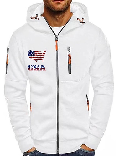  Hombre Estampados Bandera estadounidense Sudaderas Manga Larga Sudaderas Con Capucha Moda Diario Vacaciones Noche Primavera & Otoño Blanco Rojo Azul Marino Ropa Diseñador S M L XL 2XL 3XL