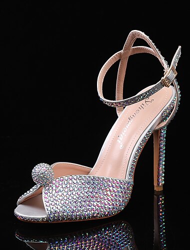  dámské kamínky zdobené sandály na jehlovém podpatku s páskem kolem kotníku - třpytivé svatební boty na párty