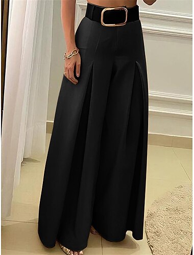  Mujer pantalones de traje Perneras anchas Poliéster Corte alto Alta cintura Longitud total Negro Invierno