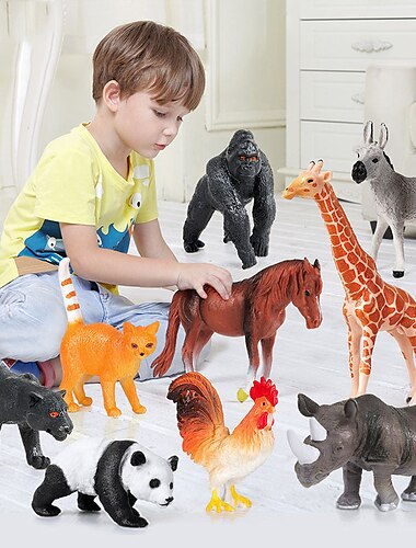  Modelo de simulación de animales para niños, conjunto de juguetes, elefante, gorila, tigre, león, hipopótamo, panda, granja, animales pequeños