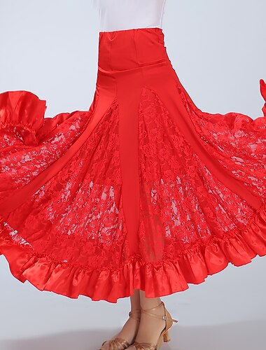  Für den Ballsaal Röcke Spitze Pure Farbe Rüsche Damen Leistung Ausbildung Hoch Polyester