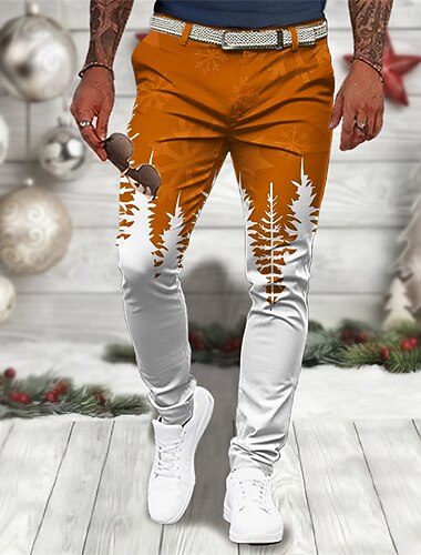  christmas menns juletre trykte bukser business casual 3d print kjole bukser utendørs daglig slitasje streetwear polyester vin blå oransje s m l middels midje elastisitet bukser