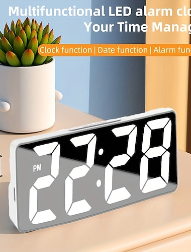  Latest Digital Clock LED Alarm Clock For Bedroom Electronic Desktop Clock With Temperature Display Adjustable Brightness 12/24 Hours Hour Clock For Bedroom