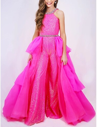  Mono Cola de Corte Vestido de Niña Florista Fiesta de Boda Niñas lindo vestido de fiesta Organdí con Cuentas Brillo y chispa Ajuste 3-16 años