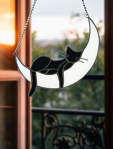  1 Stück Acryl-Katze auf Mond, Geschenke, handgefertigte Katzen-Sonnenfänger für Acryl-Fensterbehänge, süße Katzen-Dekoration, Einweihungsgeschenk, Szenen-Dekoration, Raumdekoration, Heimdekoration,