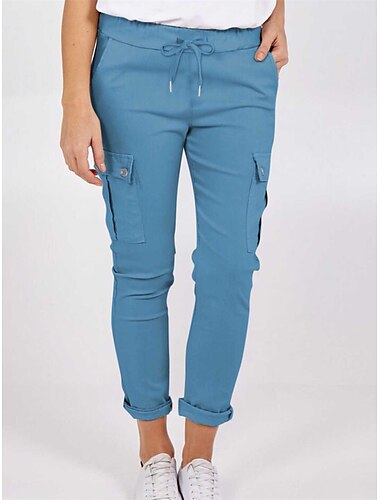  Damen Cargohose Cargohosen Hosen Hose Glatt Mittlere Taillenlinie In voller Länge Dunkelgrau Herbst