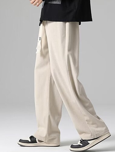  Men's Sweatpants Corduroy Pants Straight Leg Sweatpants Pocket Drawstring Elastic Waist Plain Comfort Breathable Outdoor Daily Going out Fashion Casual Black Khaki