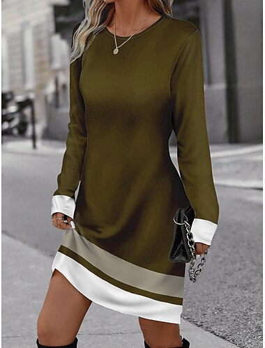  Damen Mini-Kleid Winterkleid Streifen-Druck Rundhals Täglich Urlaub Langarm Herbst Winter