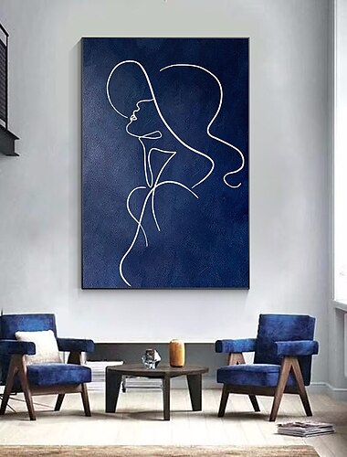  لوحة زيتية مرسومة يدويًا على شكل تمثال، لوحة فنية جدارية مصنوعة يدويًا باللون الأزرق الداكن، لوحة أصلية لامرأة على القماش، كبيرة جدًا، عمودية ضخمة، ديكور فني جداري