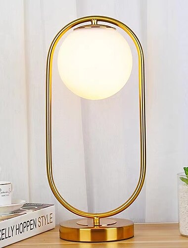  مصباح طاولة LED بمقبس ذهبي معدني أبيض زجاجي غلوب مصباح طاولة لغرفة النوم 110-240 فولت