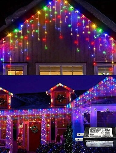  1 Packung Eiszapfen-Weihnachtslichter, 10 m, 400 LEDs, 8 Modi und Timer mit 60 Tropfen, Eiszapfen-Weihnachtslichter mit Timer, wasserdicht anschließbare Außenlichterkette für Urlaub, Hochzeit,