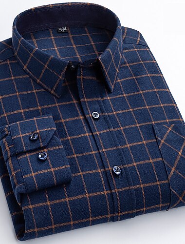  Voor heren Overhemd Normaal shirt Geruit overhemd Overhemd met knopen Geruit Buiten Alledaagse kleding Geel Koningsblauw blauw Hemelsblauw Lange mouw Revers Herfst winter Kleding Voorvak