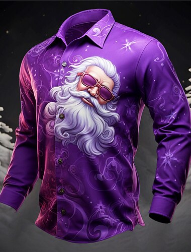  christmas menn julenissen trykte skjorter julenissen casual daglig slitasje går ut høsten &amp; vinter turndown lange ermer lilla, fuchsia s, m, l 4-veis stretch stoff jul