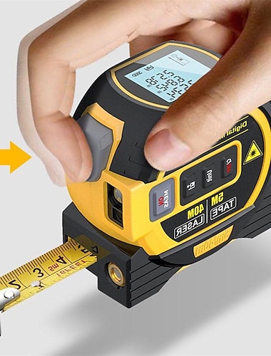  3 in 1 Laser Rangefinder 5m Tape Measure Ruler LCD Display with Backlight Distance Meter Building Measurement Device