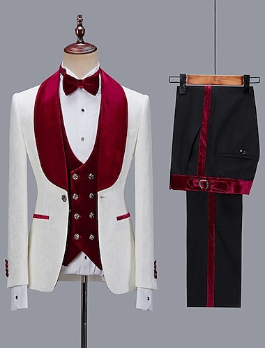  bordó királykék férfi báli öltönyök őszi esküvői szmoking öltönyök 3 részes kendős galléros jacquard molett standard szabású egymellű egygombos 2024