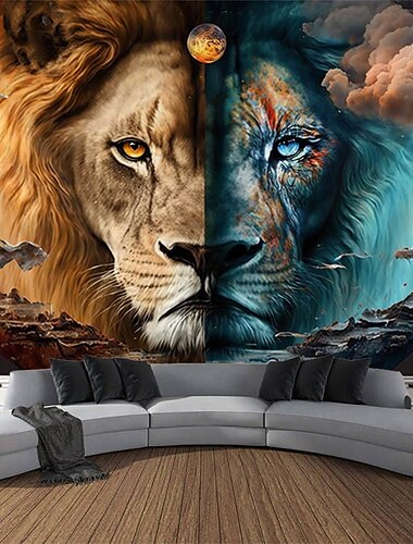  Yinyang Dual Lions hängender Wandteppich, Wandkunst, großer Wandteppich, Wanddekoration, Fotografie, Hintergrund, Decke, Vorhang, Zuhause, Schlafzimmer, Wohnzimmer, Dekoration