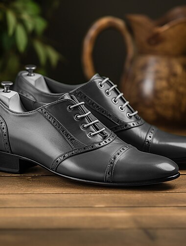  Herre Oxfords Retro Formell Sko Bullock Sko Pen sko Gange Årgang Britisk Jul jul Kontor og karriere PU Massasje Bekvem Slitestyrke Snøring Mørkegrå Rød Grønn Høst Vinter