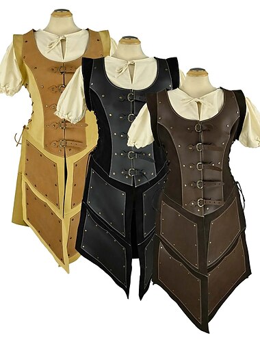 Retro / vintage Medeltida kostymer Renässans Klänningar Vapen och Rustning Bröstvakt Ren Faire Krigare Viking Shieldmaiden Dam Viking fantasi Halloween Karnival LARP Vuxna Klänning