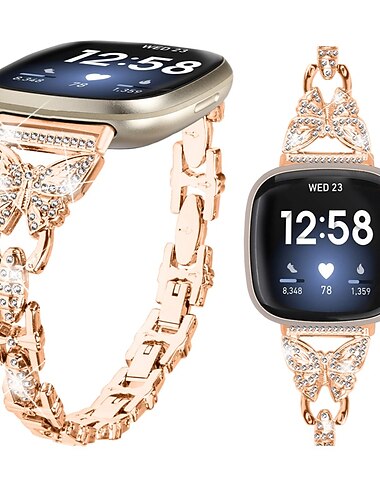  Correa de Smartwatch Compatible con Fitbit Versa 4, Sense 2, Versa 3, Sense Acero Inoxidable Reloj inteligente Correa Mujer Brillante Cristal Pulsera de joyería Reemplazo Pulsera