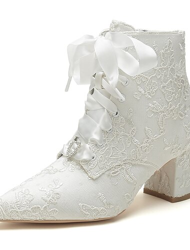 kvinders bryllup sko brude brudepige pumps støvler elegant minimalisme elfenben hvid champagne rhinestone blonde broderi satin chunky hæl spids tå komfort ankel sko valentines gaver bryllupsfest